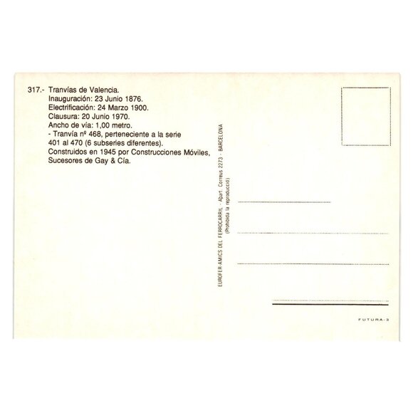 Tranvías De Valencia Postcard 1970s Featuring Tram 468 With Advertisement Design - Picture 2 of 2